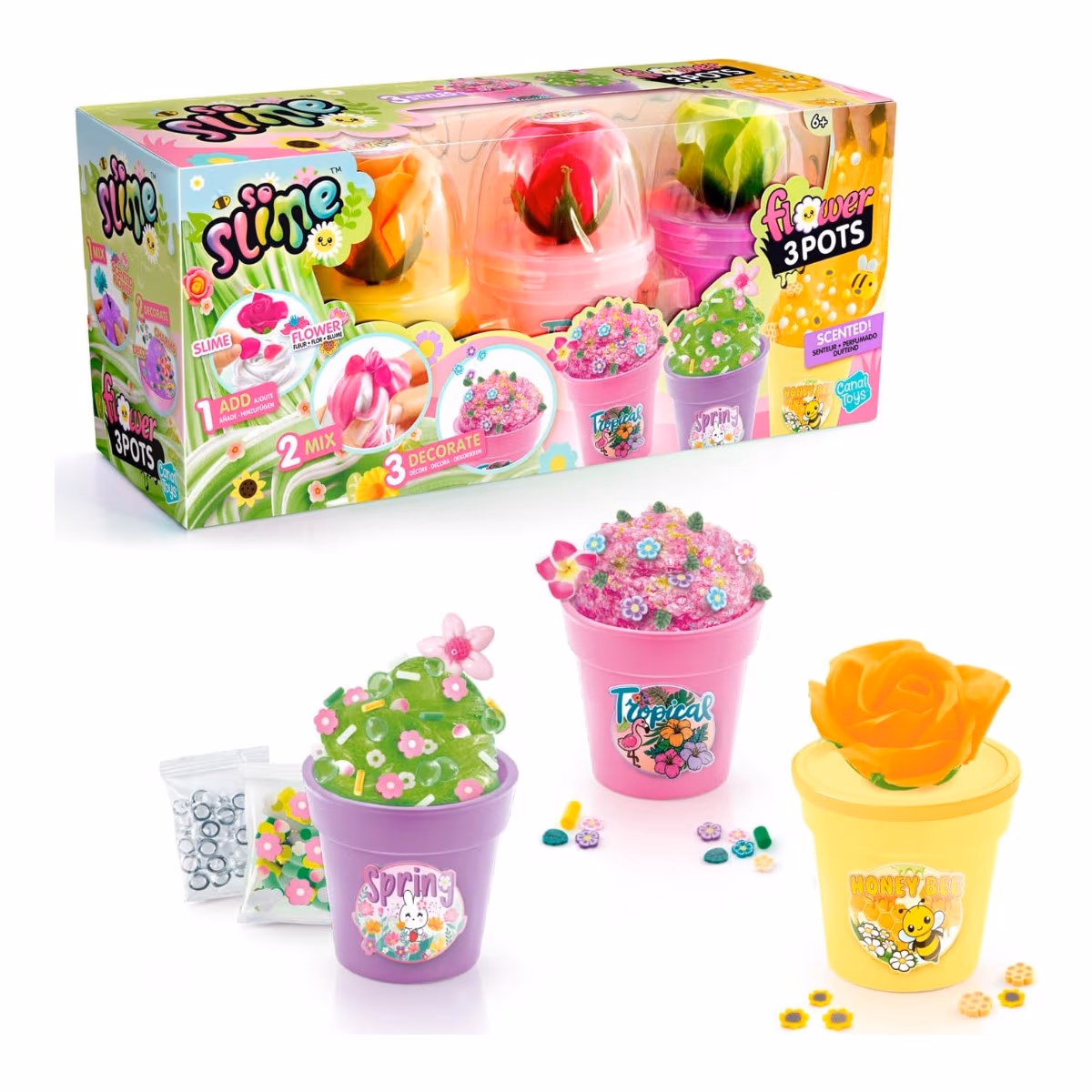 Canal Toys 3-Piece Flower Pot Slime Playset Unisex, 6-8 Years