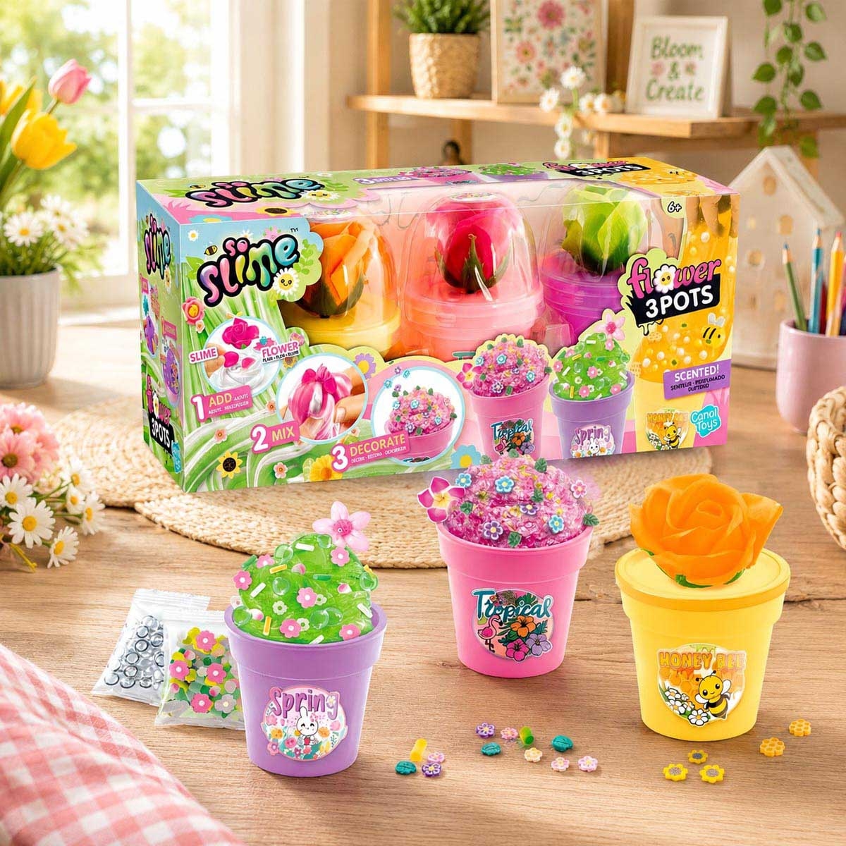 Canal Toys 3-Piece Flower Pot Slime Playset Unisex, 6-8 Years
