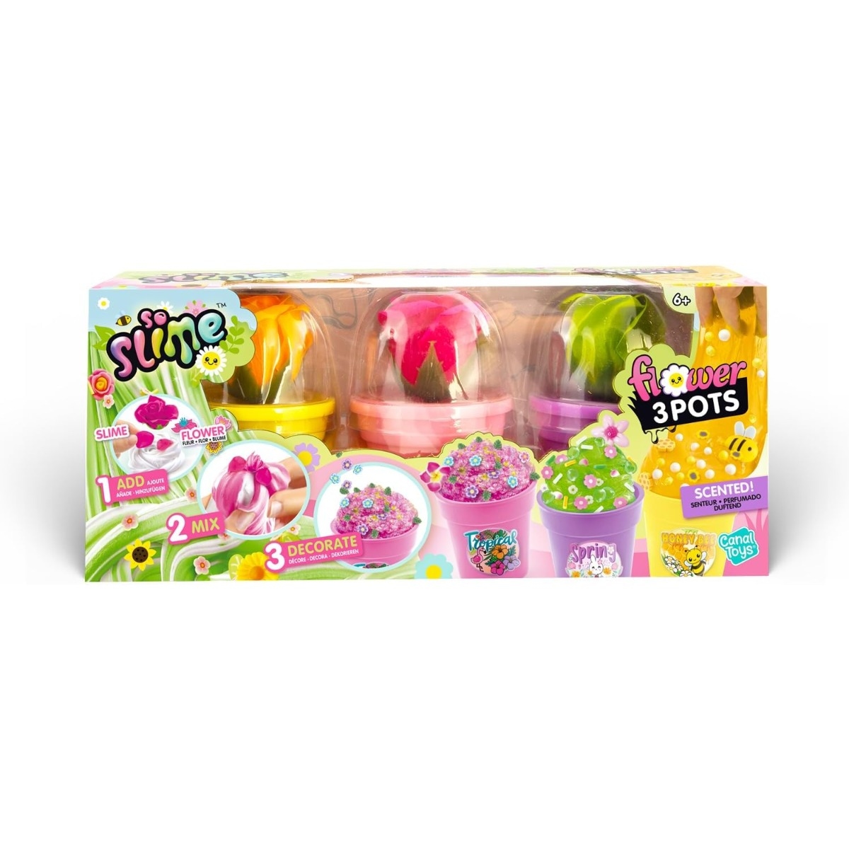 Canal Toys 3-Piece Flower Pot Slime Playset Unisex, 6-8 Years