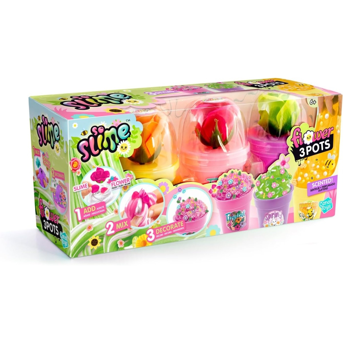 Canal Toys 3-Piece Flower Pot Slime Playset Unisex, 6-8 Years