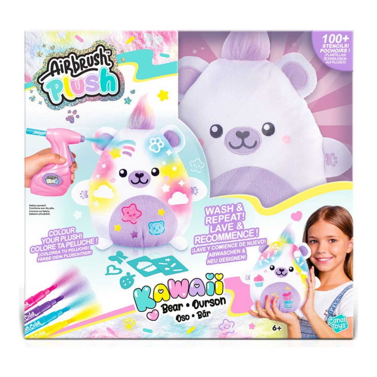 Canal Toys Kawaii Bear Airbrush Plush Toy Girls, 6-8 Years