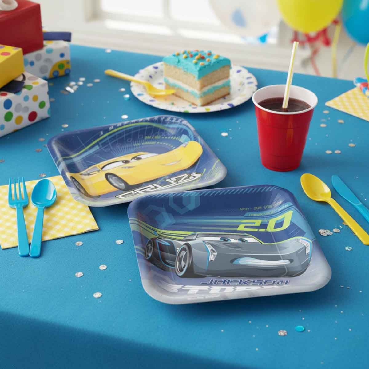 Disney and Pixar Cars 3 8-Piece 7" Square Paper Plate Set