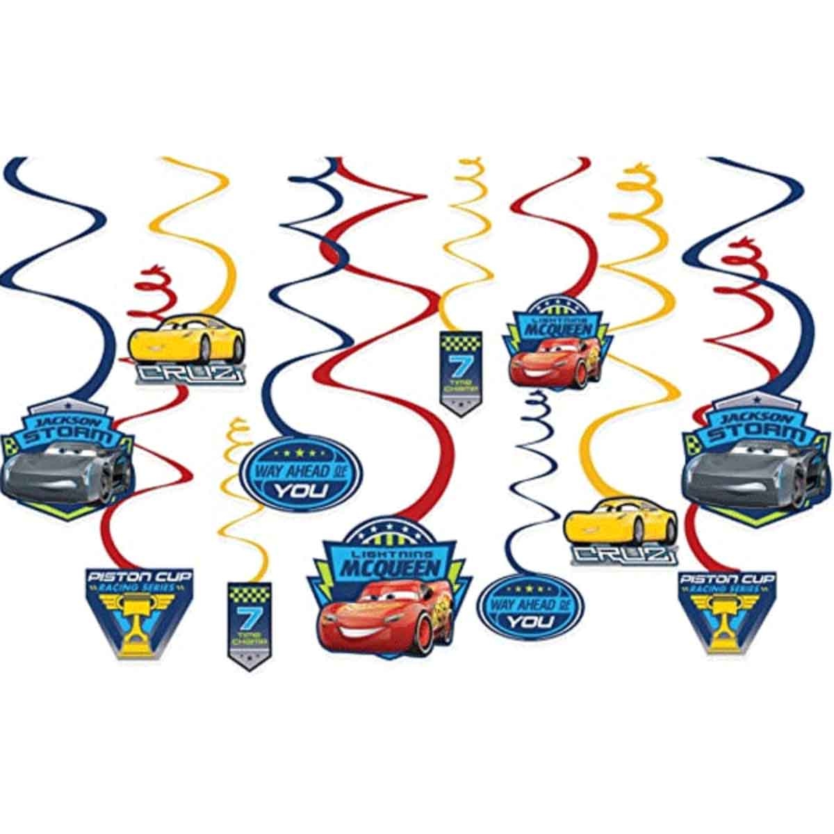 Disney and Pixar Cars 3 12-Piece Swirl Decoration Value Pack