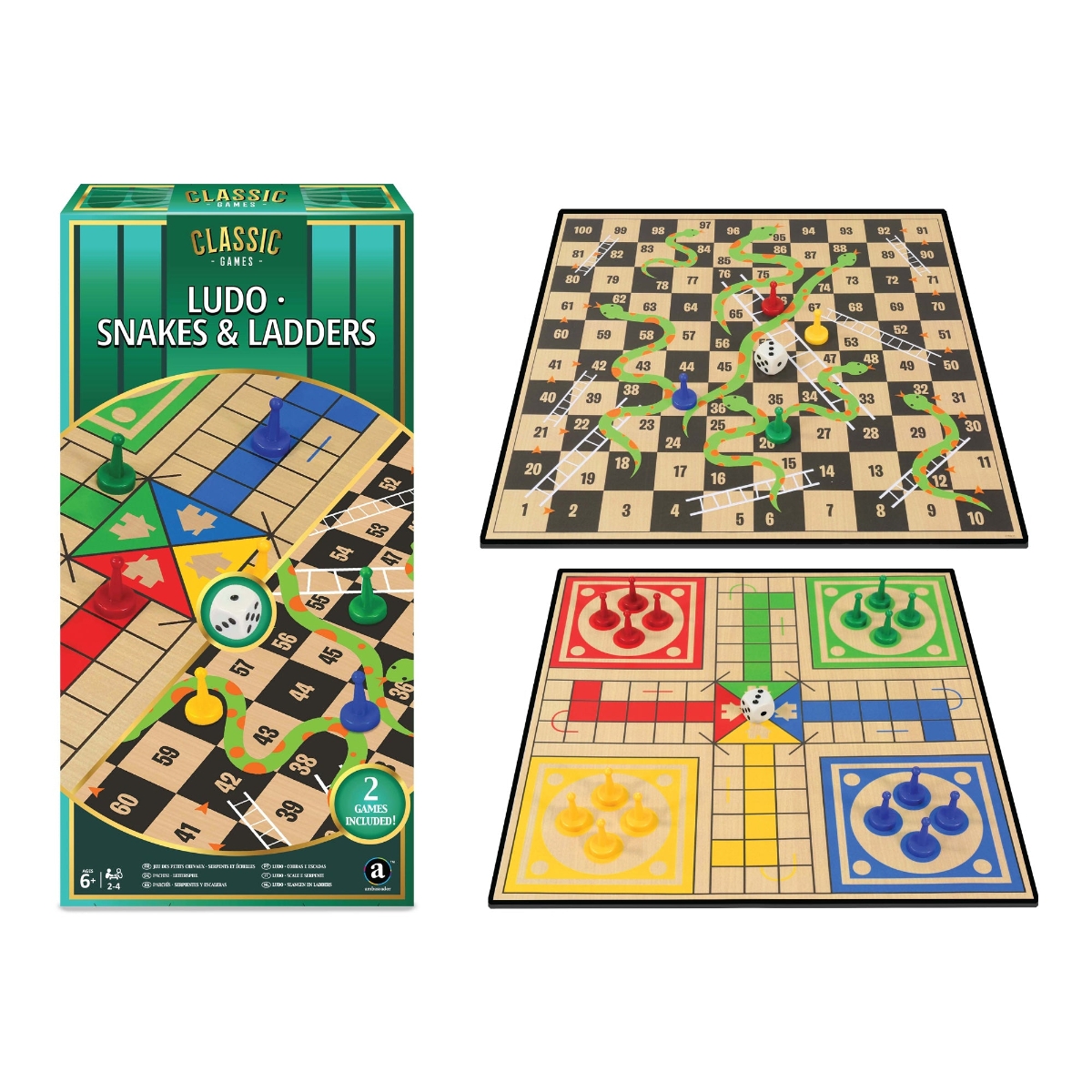 Classic Games 2-in-1 Ludo, Snakes & Ladders (Basic) Board Game Unisex, 5-7 Years