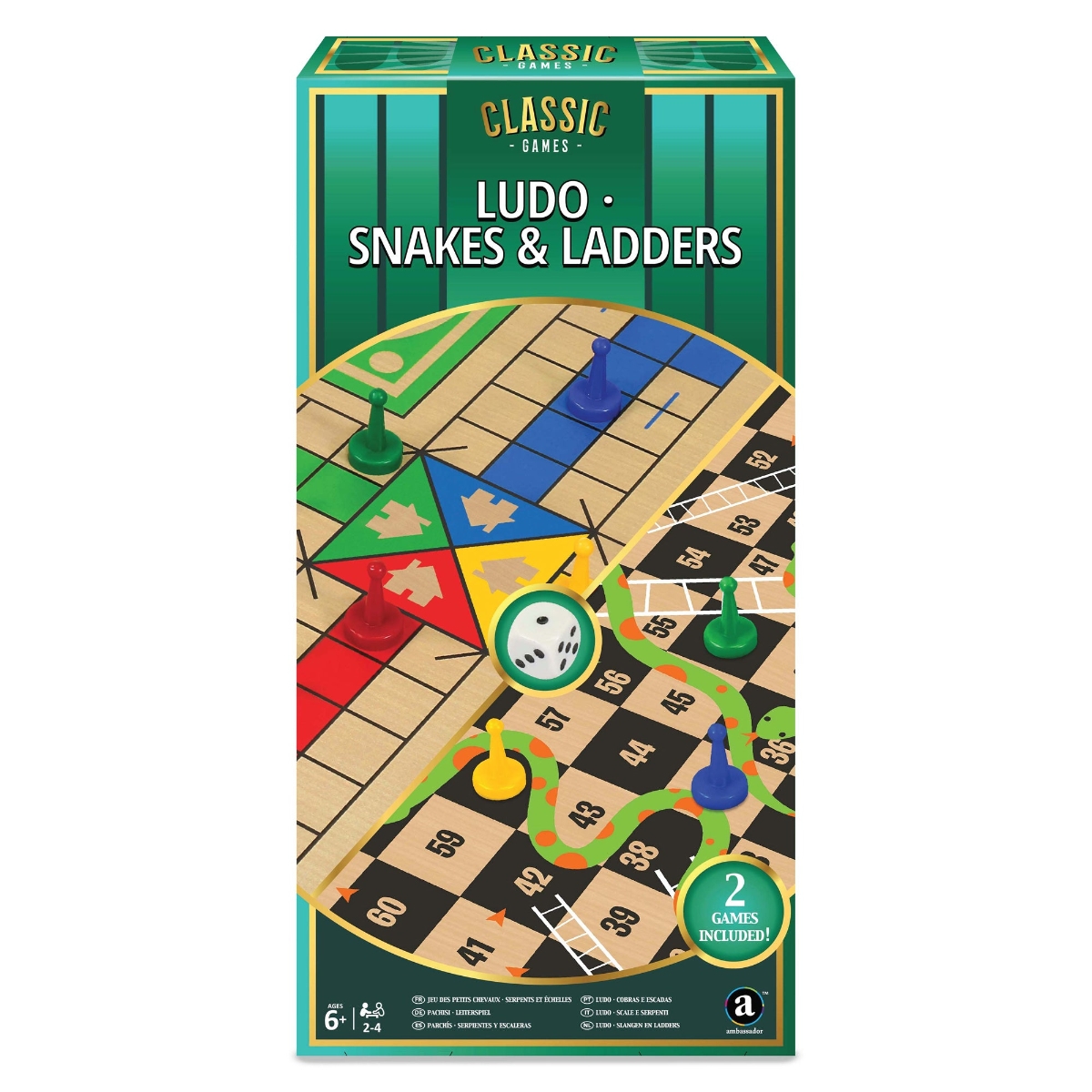 Classic Games 2-in-1 Ludo, Snakes & Ladders (Basic) Board Game Unisex, 5-7 Years