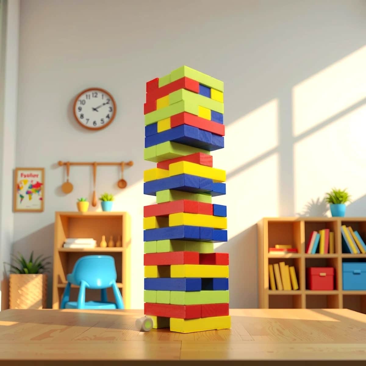 كلاسيك جيمز برج تامبلين (ملون) لبناء المكعبات للجنسين، 5-7 سنوات