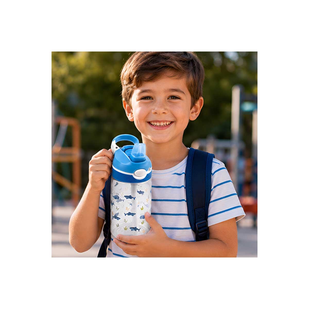 Cocobee 15" Blue Astronaut Backpack + Pencil Case + Water Bottle with Bento Lunch Box Set