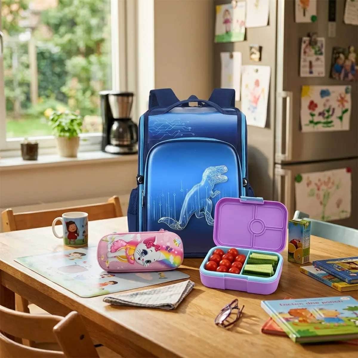 Cocobee 15"" Blue Backpack with Pencil Case & Bento Lunch Box Set