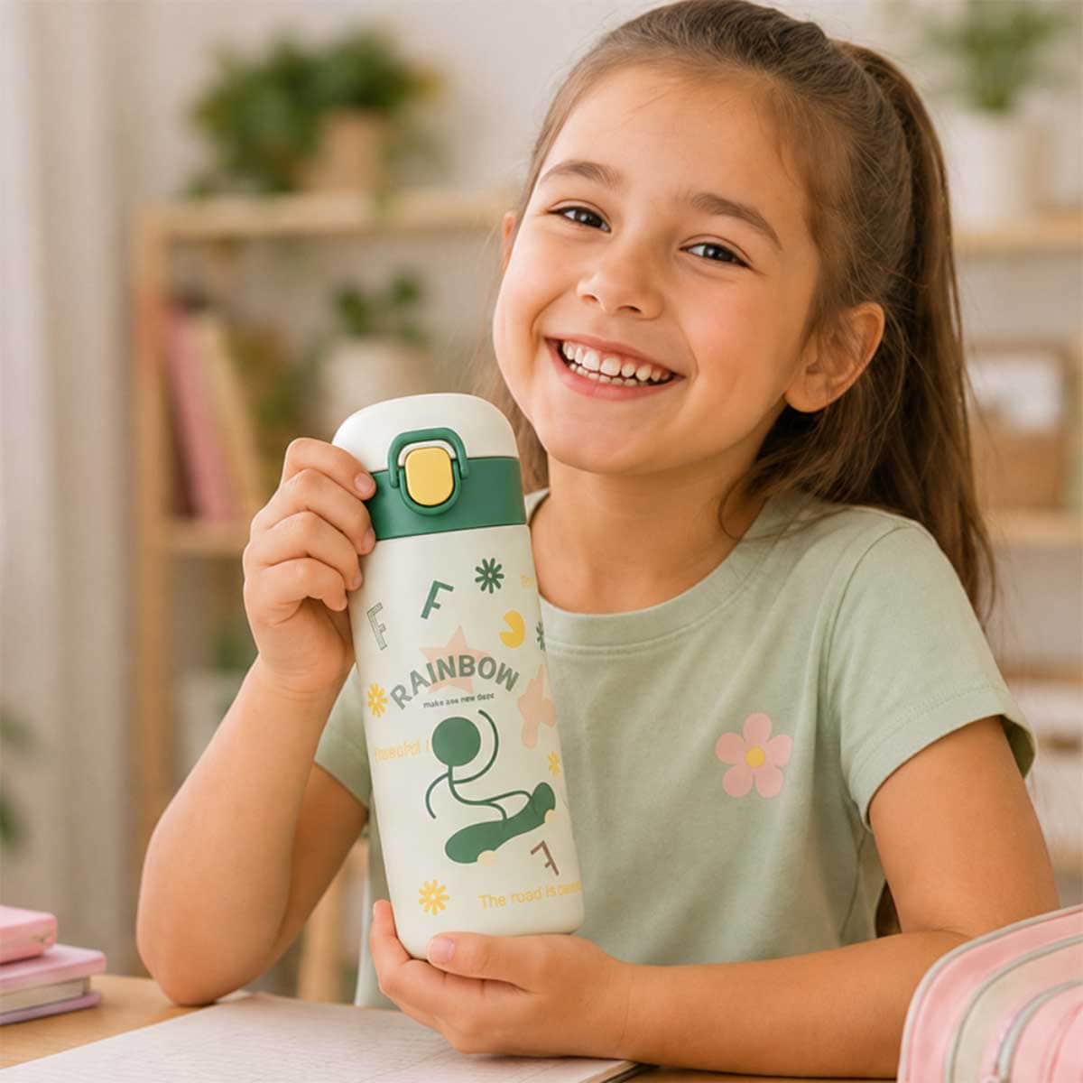 Cocobee 15" Pink Kids Backpack with Oval Lunch Box & Insulated Water Bottle Set