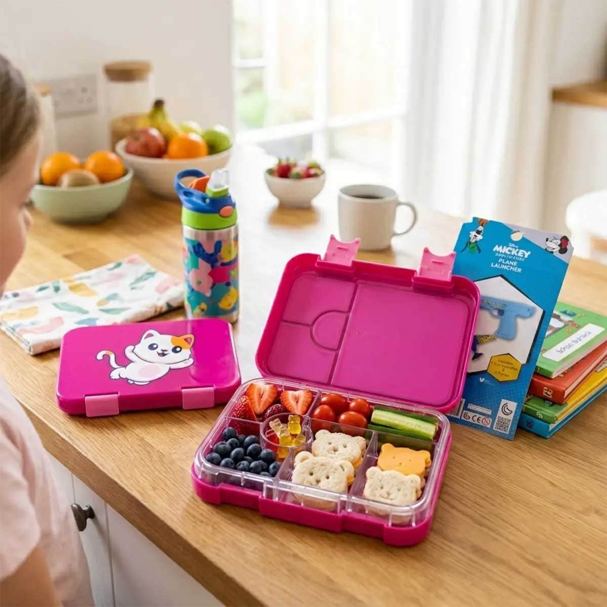 Cocobee 1L Pink 6-Compartment Bento Lunch Box with Disney Mickey Mouse Toy