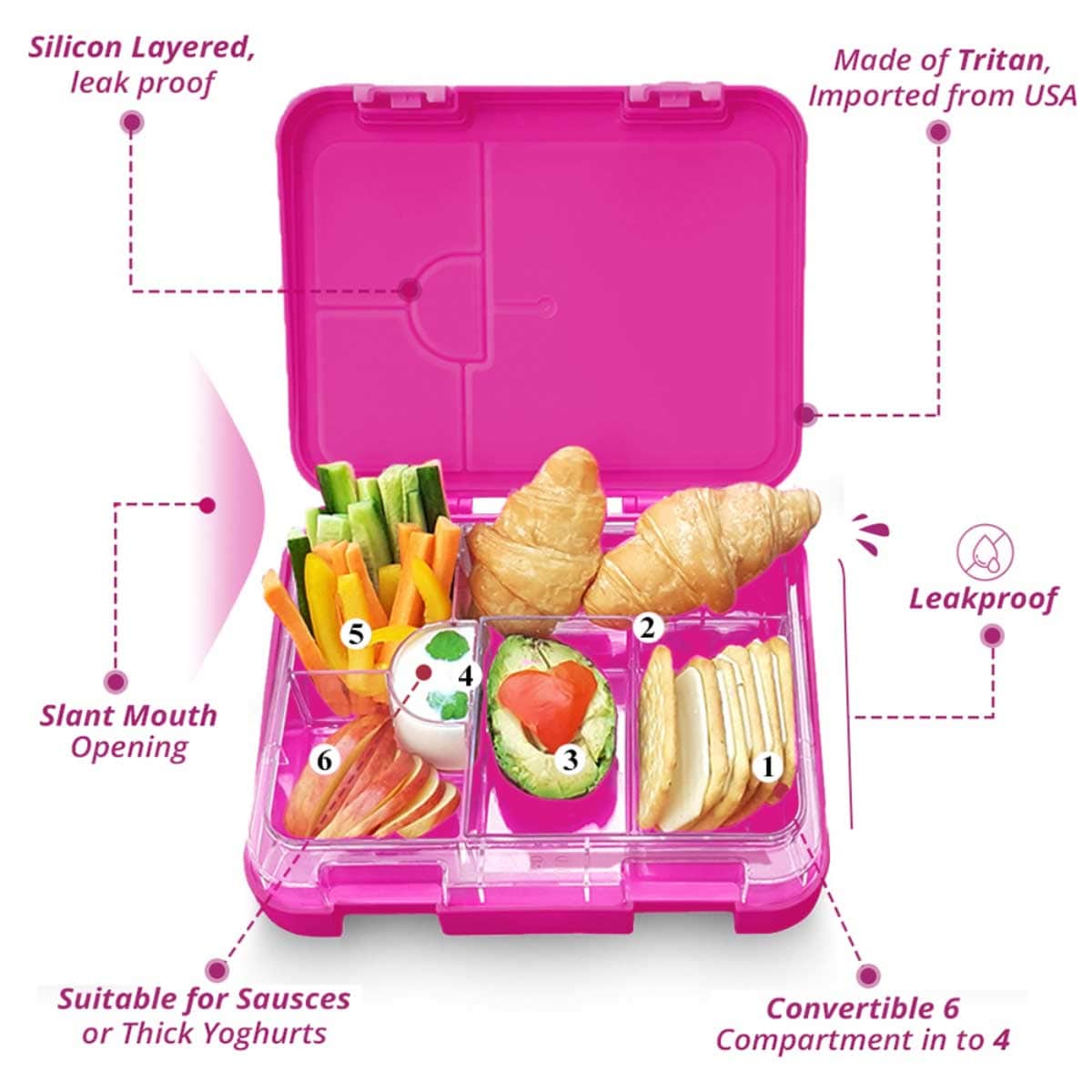 Cocobee 1L Pink 6-Compartment Bento Lunch Box with Disney Mickey Mouse Toy