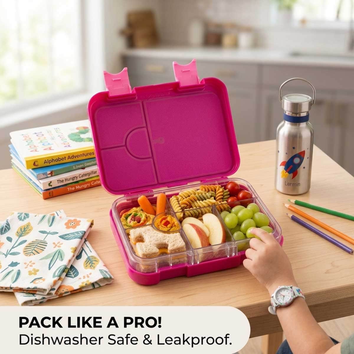 Cocobee 1L Pink 6-Compartment Bento Lunch Box with Disney Mickey Mouse Toy
