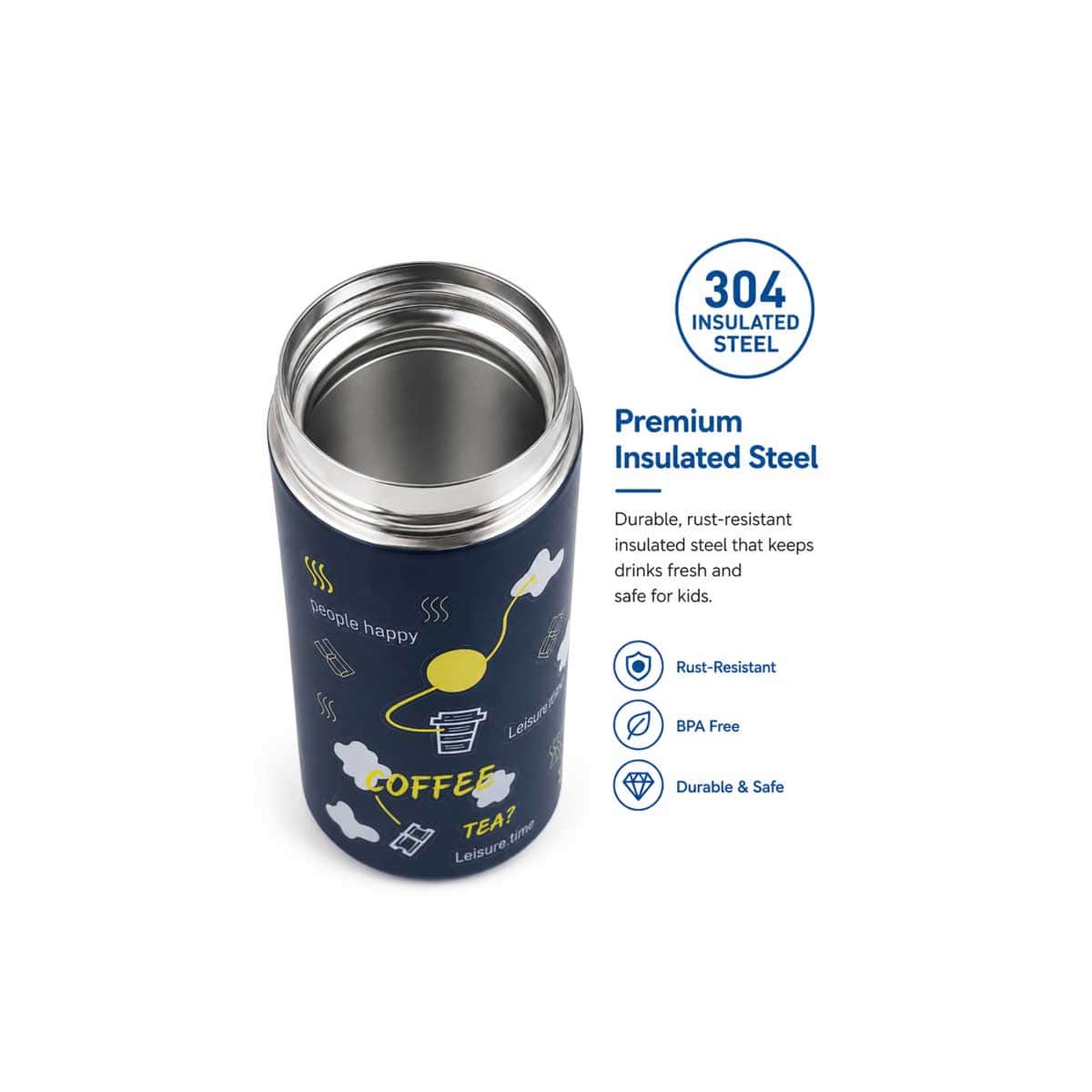 Cocobee 500ml Blue Insulated Stainless Steel Water Bottle with Marvel Spider-Man Writing Board