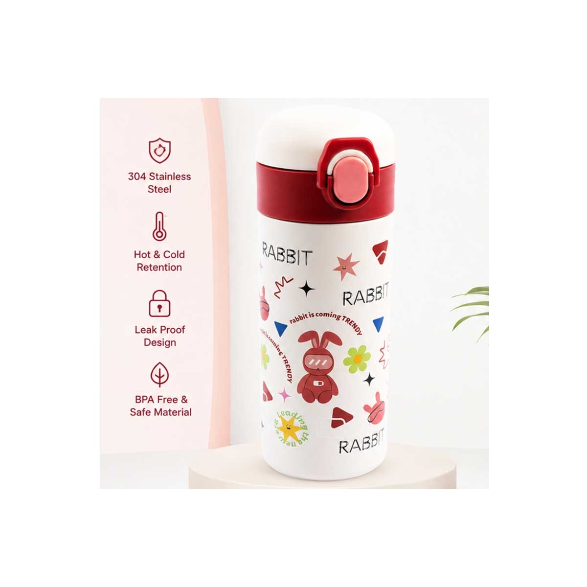 Cocobee 500ml Red Insulated Stainless Steel Water Bottle with Marvel Spider-Man Disc Toy