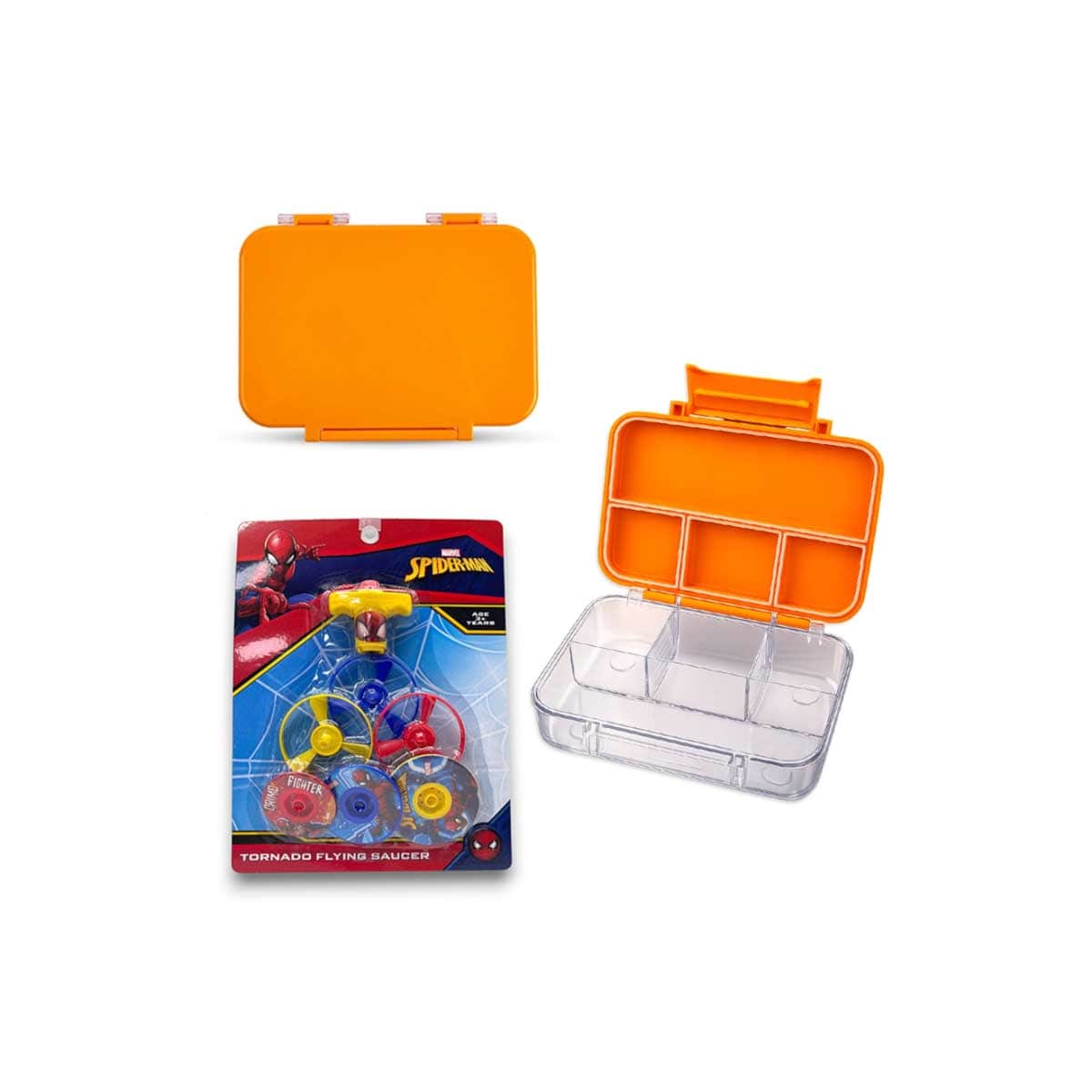 Cocobee 585ml Orange Tritan Bento Lunch Box with Marvel Spider-Man Flying Saucer Toy
