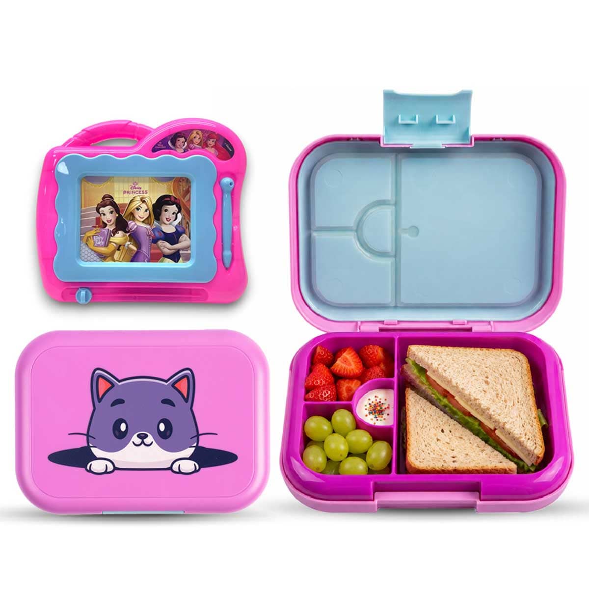 Cocobee 765ml Pink Bento Lunch Box with Disney Princess Drawing Board