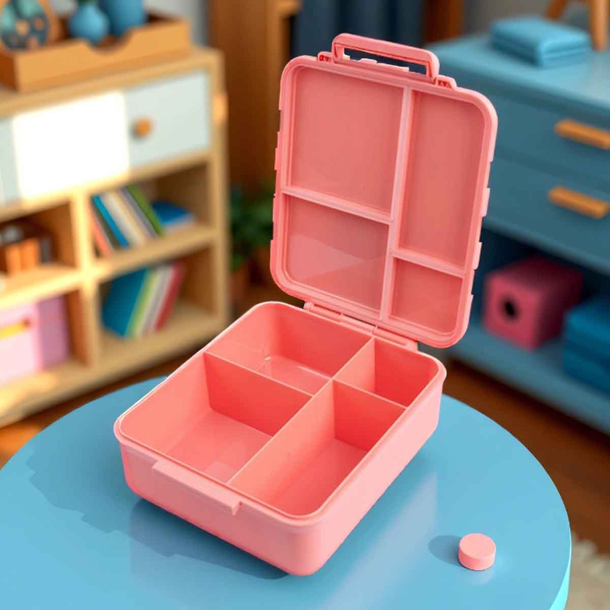 كوكوبي كيدز صندوق غداء بنتو سعة 1.87 لتر من ترايتان بأربعة أقسام مع وعاء طعام بنقشة الكرز للبنات، من 3 إلى 4 سنوات