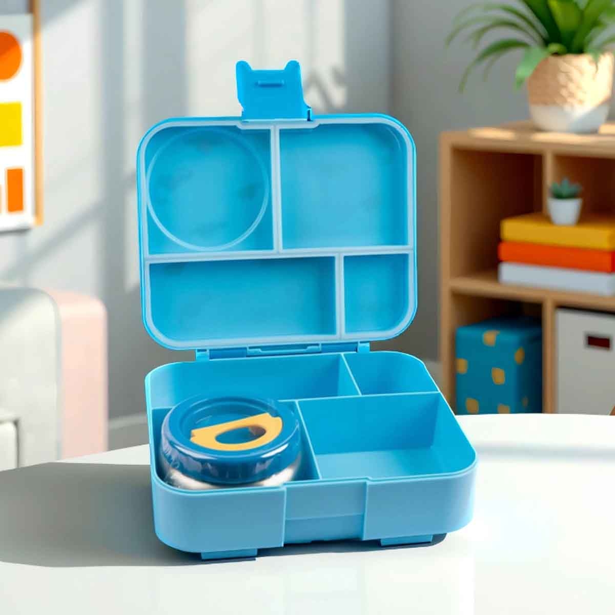 كوكوبي كيدز صندوق غداء بنتو سعة 1.67 لتر بأربعة أقسام مع وعاء طعام بتصميم الديناصور للجنسين، من 3 إلى 4 سنوات