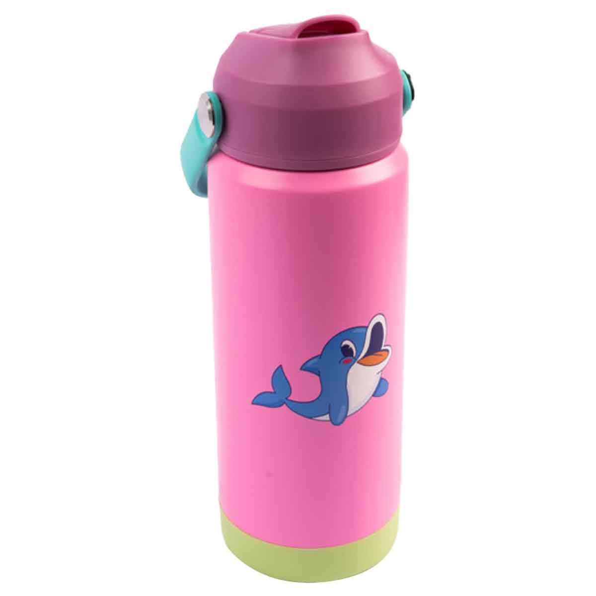 كوكوبي زجاجة مياه معزولة من الستانلس ستيل سعة 500 مل باللون الوردي للبنات، من 3 إلى 4 سنوات