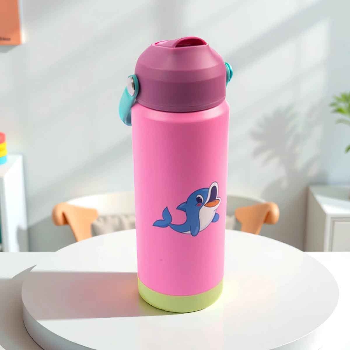 كوكوبي زجاجة مياه معزولة من الستانلس ستيل سعة 500 مل باللون الوردي للبنات، من 3 إلى 4 سنوات