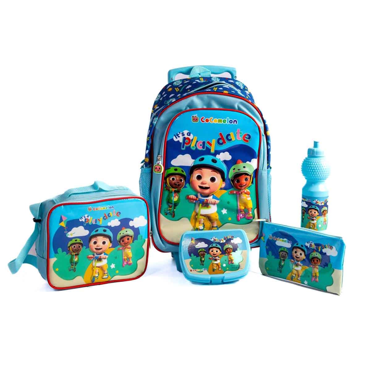 Cocomelon 5-in-1 School Set with 16" Trolley Bag, Lunch Bag, Pencil Case, Water Bottle & Lunch Box Unisex, 5-7 Years
