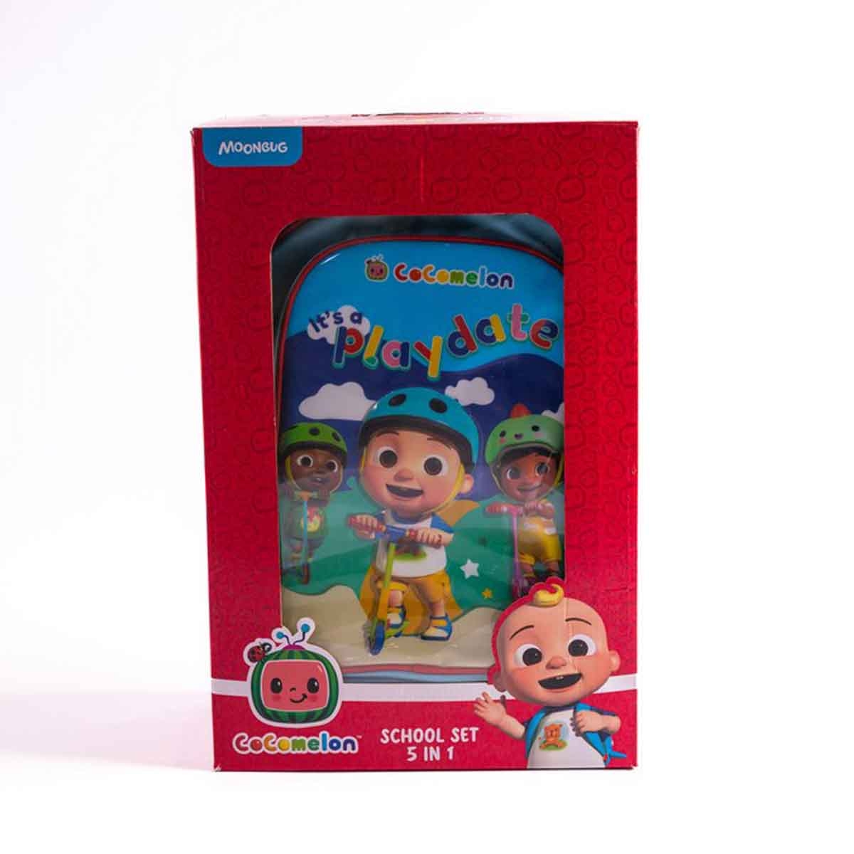 كوكوميلون مجموعة مدرسية 5 في 1 مع حقيبة ترولي مقاس 16 انش وحقيبة غداء ومقلمة وزجاجة مياه وصندوق طعام للجنسين من عمر 5-7 سنوات