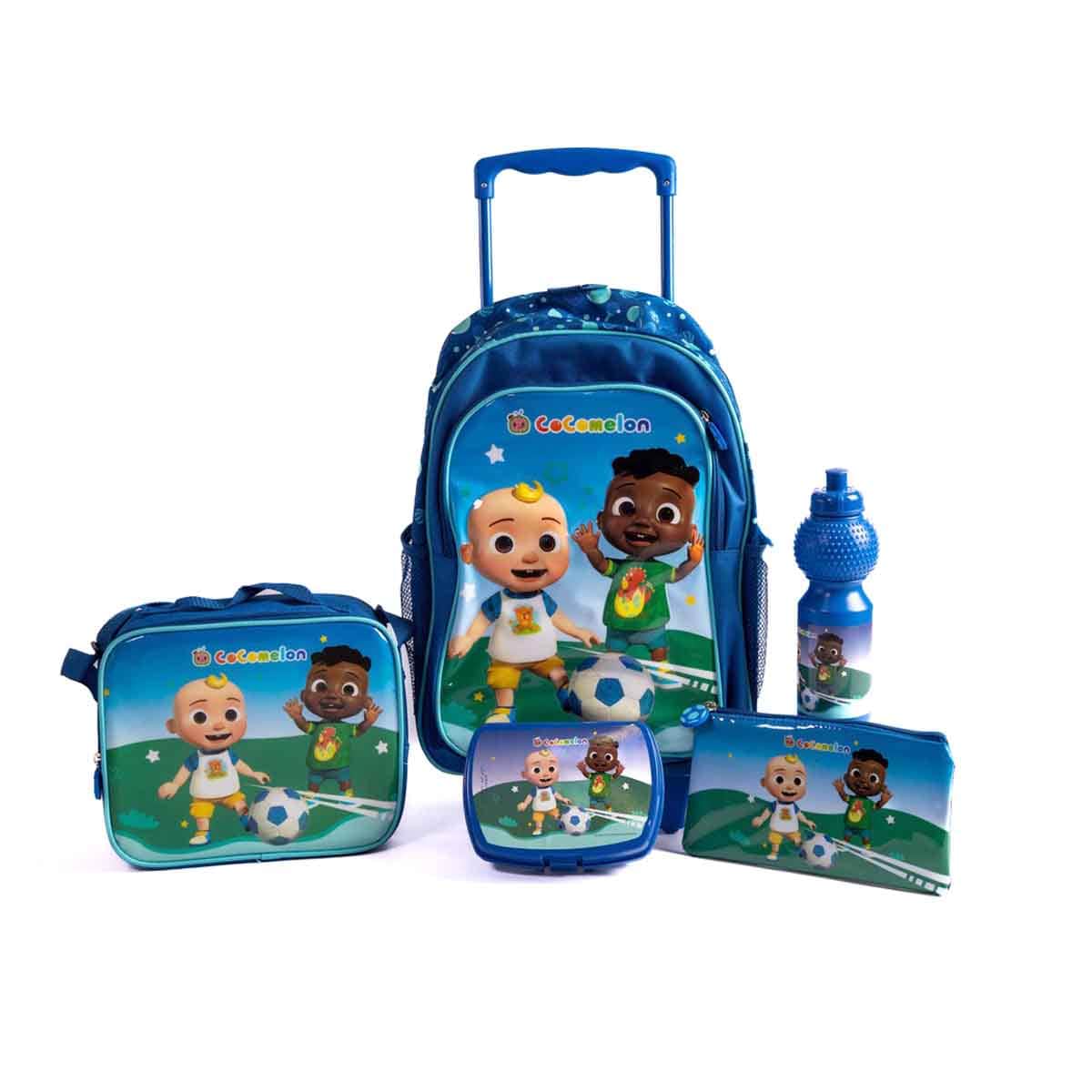 Cocomelon 16" 5-in-1 School Trolley Bag Set with Lunch Bag, Pencil Case, Water Bottle & Lunch Box Unisex, 5-7 Years