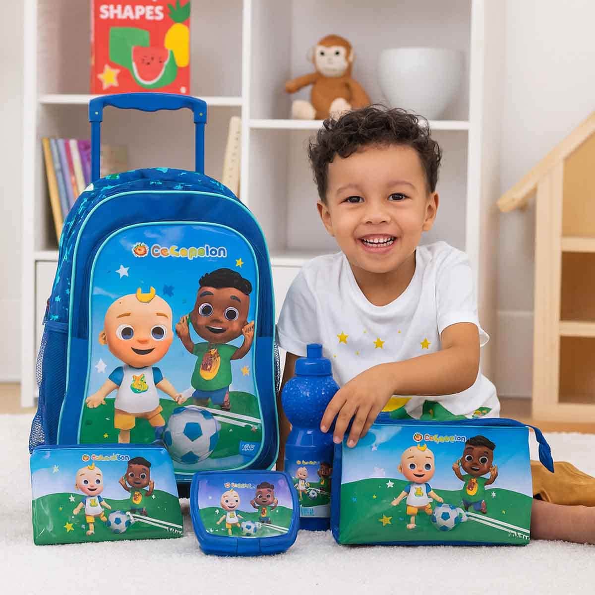 Cocomelon 16" 5-in-1 School Trolley Bag Set with Lunch Bag, Pencil Case, Water Bottle & Lunch Box Unisex, 5-7 Years