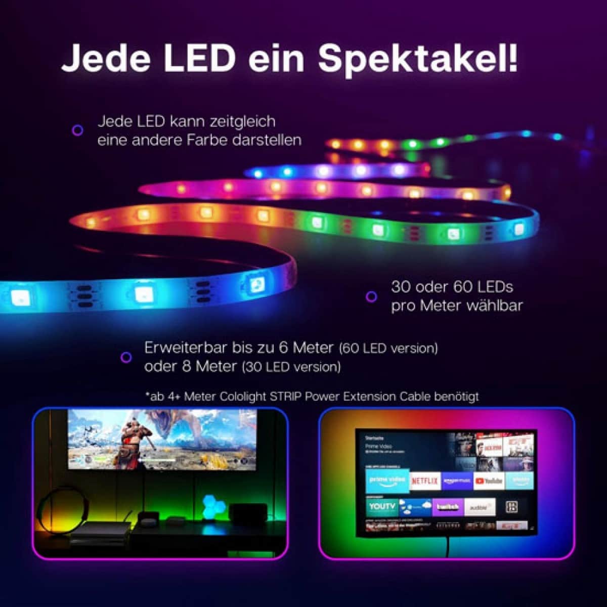 Cololight 2-Meter 16 Million Colors Plus Smart Wi-Fi App Control 60 LED Strip Lights