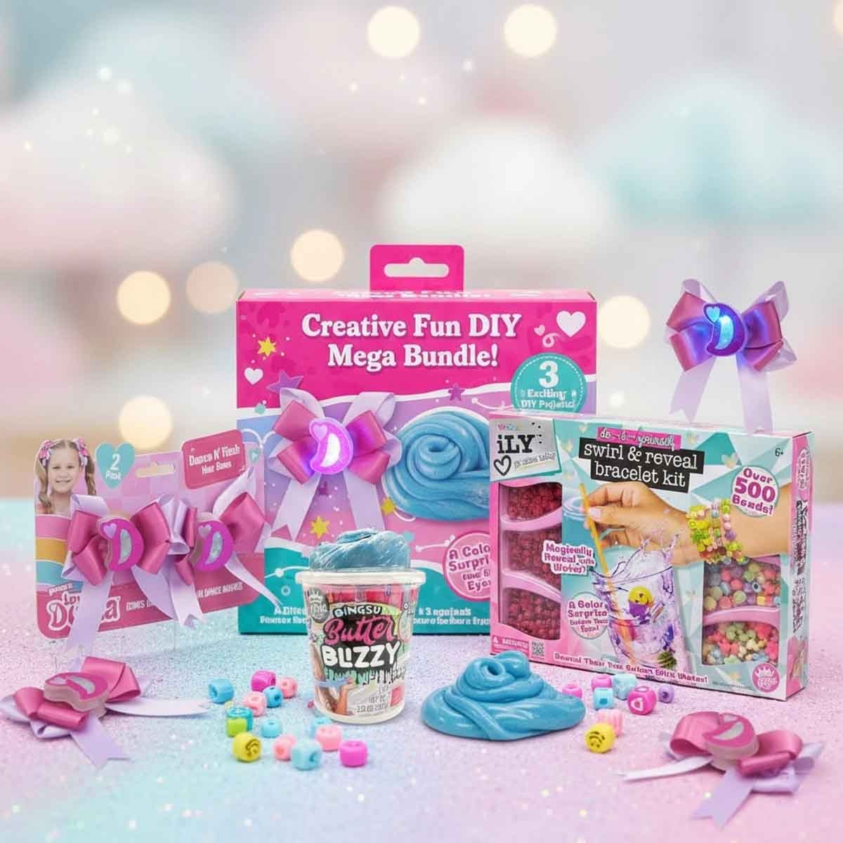 Compound Kings Butter Blizzy Slime with Ily Bracelets Kit & Love Diana Hair Bows Bundle Pack Girls, 5-7 Years