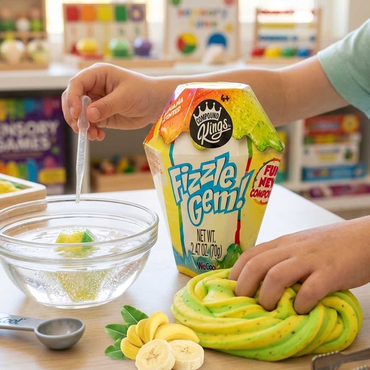 معجون تشكيل متنوع من كومباوند كينجز، لون أصفر فوار، عبوة زجاجية، مناسب للجنسين، من 5 إلى 7 سنوات