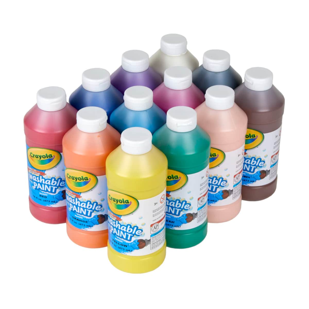 Crayola 16 oz. Non-Toxic Assorted Washable Paint Unisex, 3-4 Years, Pack of 12