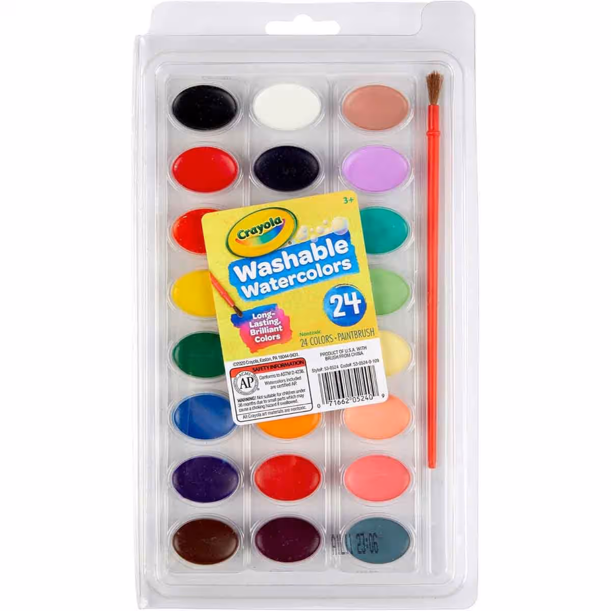 Crayola 24-Paint Washable Watercolour Palette with Brush Unisex, 3-4 Years