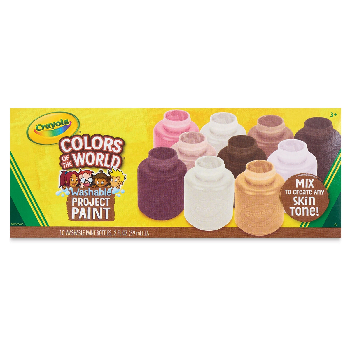 كرايولا مجموعة ألوان طلاء قابل للغسل 2 أوقية ألوان العالم – 10 زجاجات، للجنسين، 3-4 سنوات