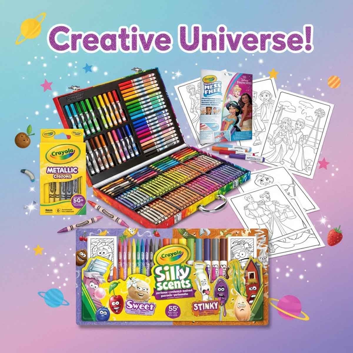 Crayola Art Case & Metallic Crayons with Activity Kit & Assorted Coloring Book Bundle Pack Unisex, 3-4 Years