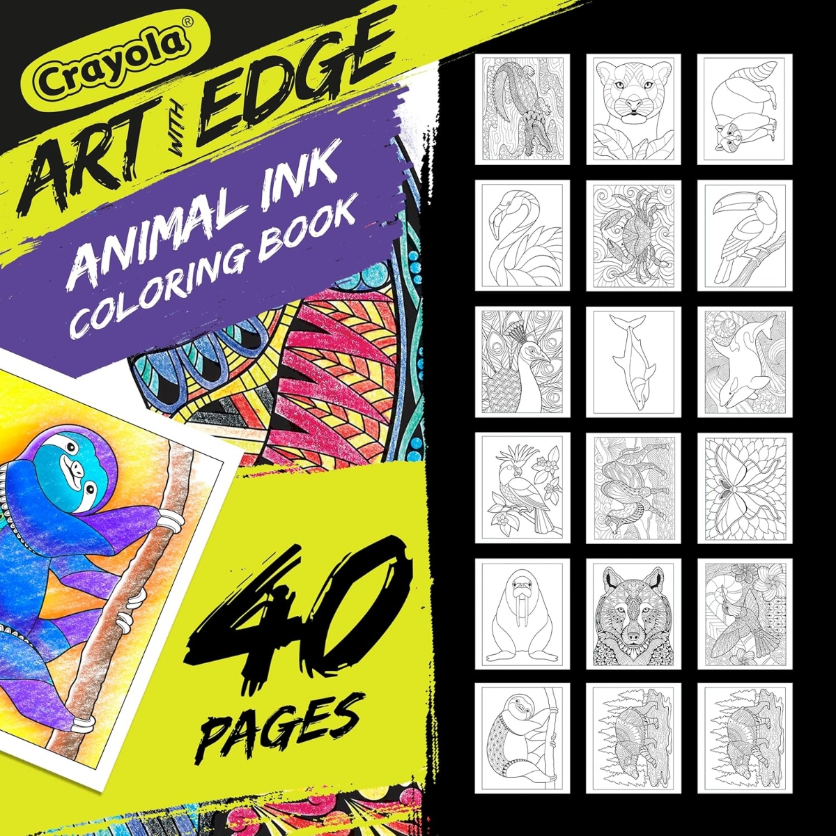 Crayola Art with Edge Jungle Animal Colouring Book with Glitter Crayons Combo Pack
