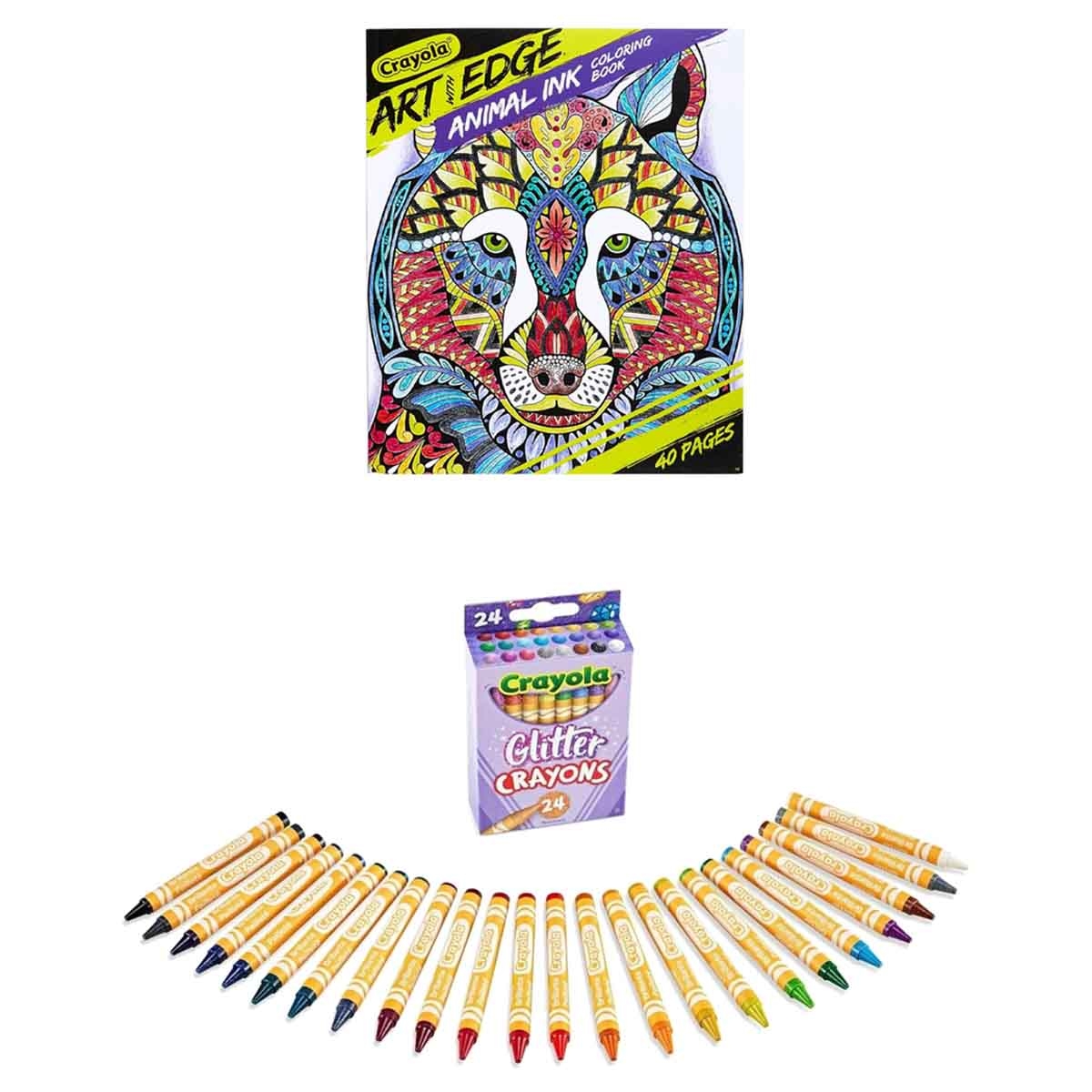 Crayola Art with Edge Jungle Animal Colouring Book with Glitter Crayons Combo Pack