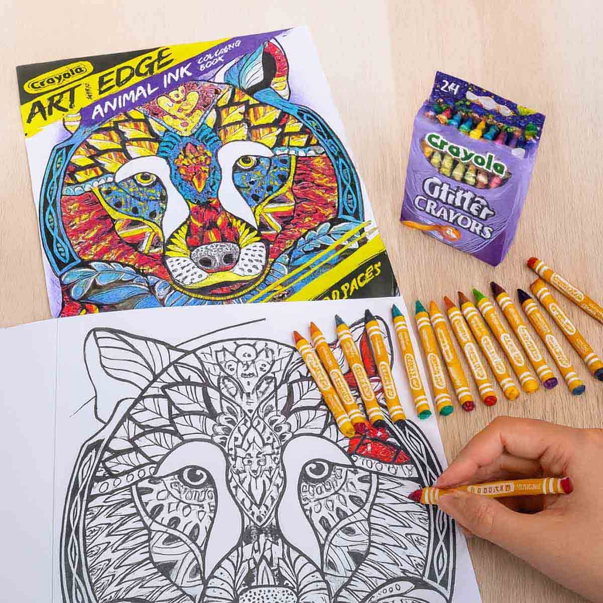 Crayola Art with Edge Jungle Animal Colouring Book with Glitter Crayons Combo Pack