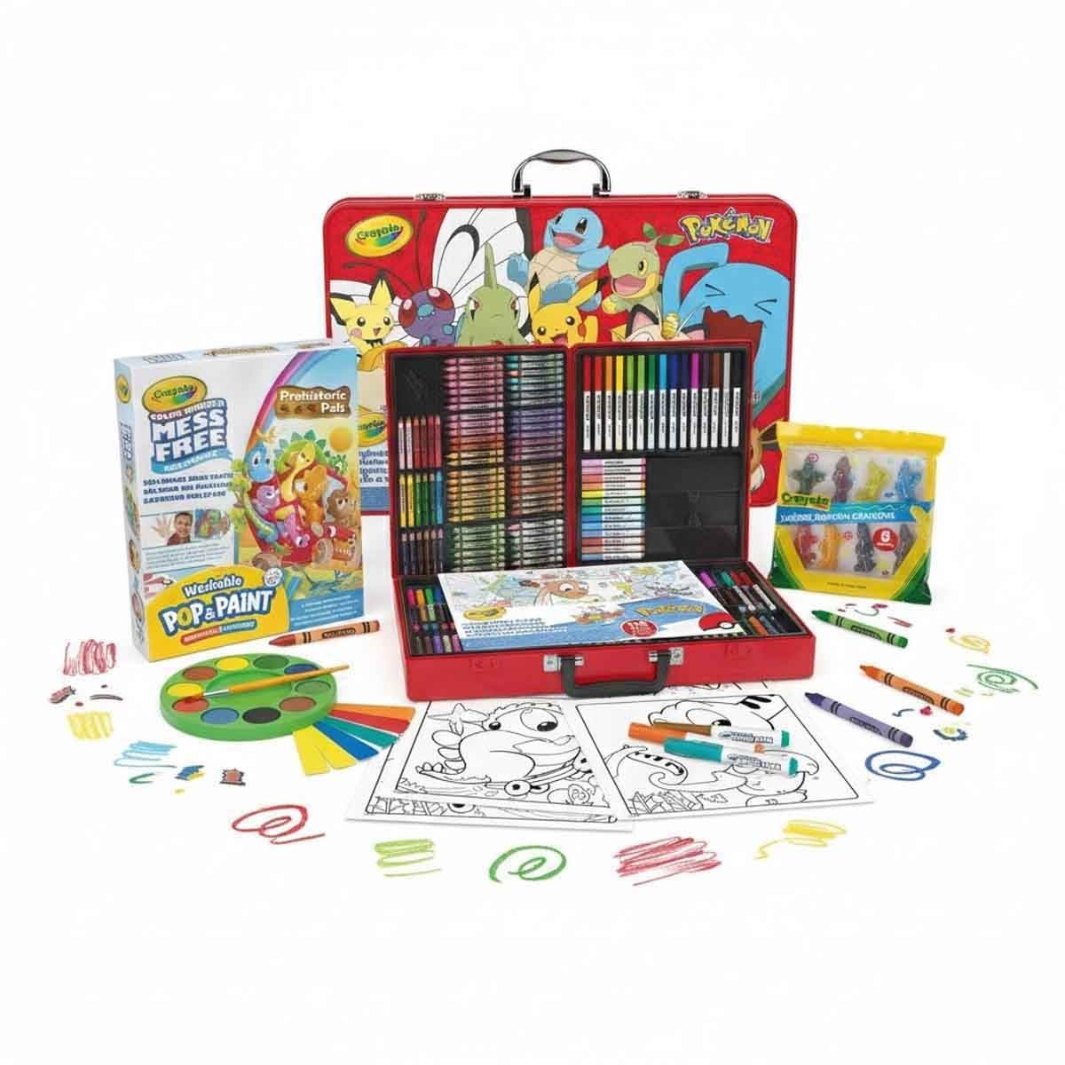 كرايولا مجموعة حقيبة فنان وأقلام شمعية مع لوحة ألوان مائية وكتاب تلوين مجموعة، للجنسين، 3-4 سنوات