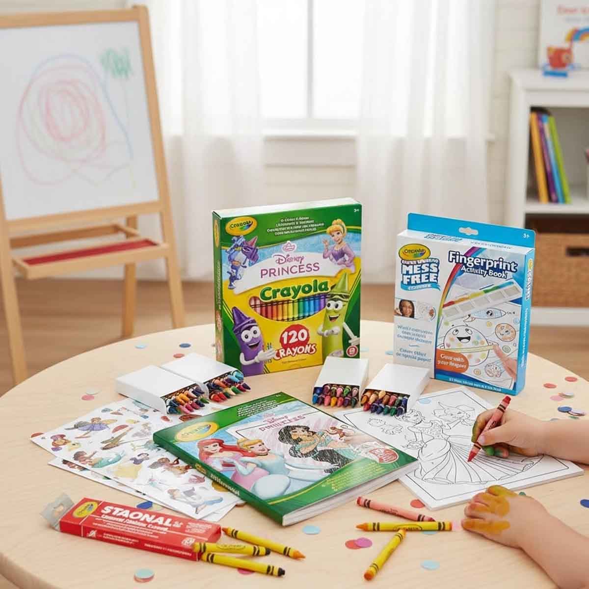 كرايولا مجموعة أقلام تعليم سوداء وأقلام شمعية غير سامة مع كتاب نشاط وصفحة تلوين مجموعة، للجنسين، 5-7 سنوات