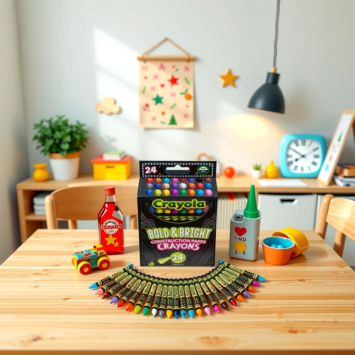 كرايولا علبة من 24 قلم شمعي للورق البني السميك بألوان زاهية للجنسين، 3-4 سنوات