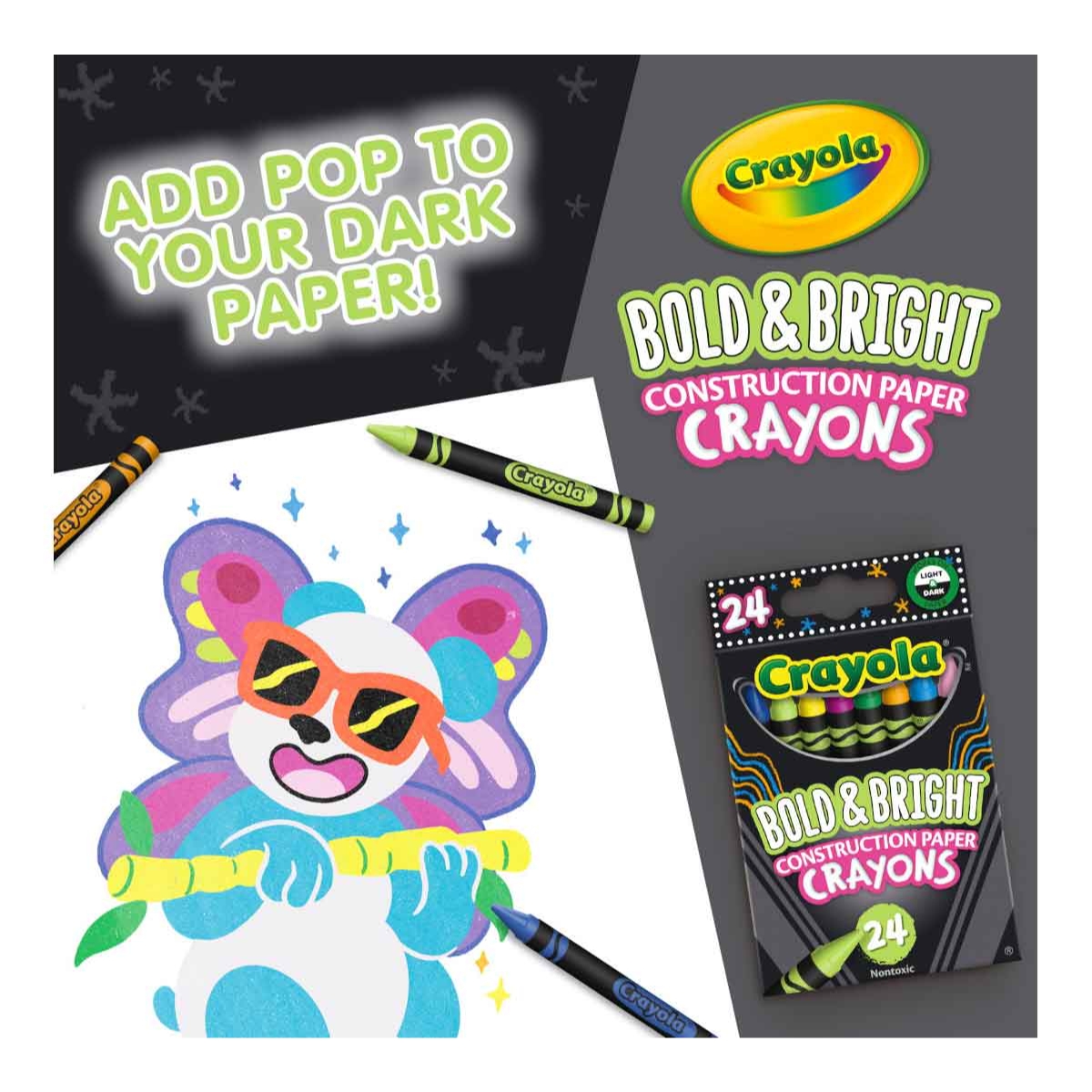 كرايولا علبة من 24 قلم شمعي للورق البني السميك بألوان زاهية للجنسين، 3-4 سنوات