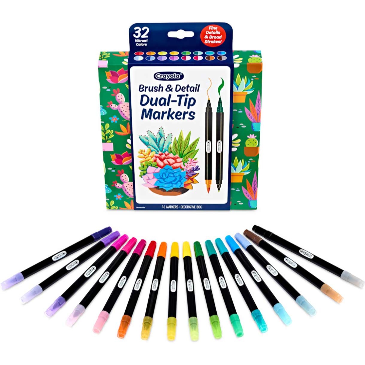 Crayola Brush & Detail Dual-Tip Markers Unisex, 5-7 Years, Pack of 16