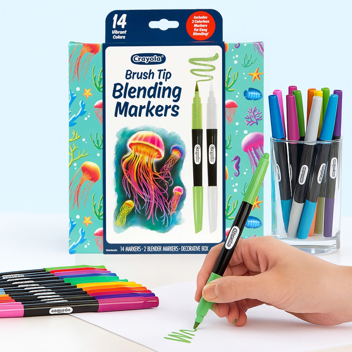 كرايولا أقلام تلوين بطرف فرشاة للدمج، للجنسين، من عمر 5 إلى 7 سنوات، مجموعة من 16 قطعة