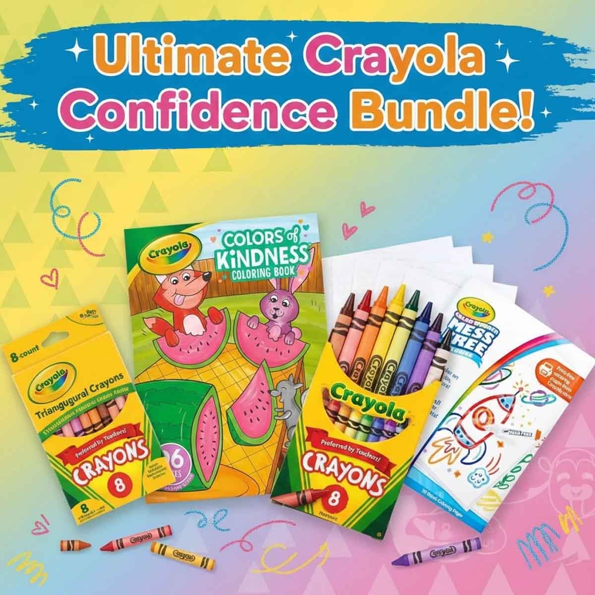 Crayola Classic & Triangular Crayons with Colouring Book & Colouring Pages Bundle Pack Unisex, 3-4 Years