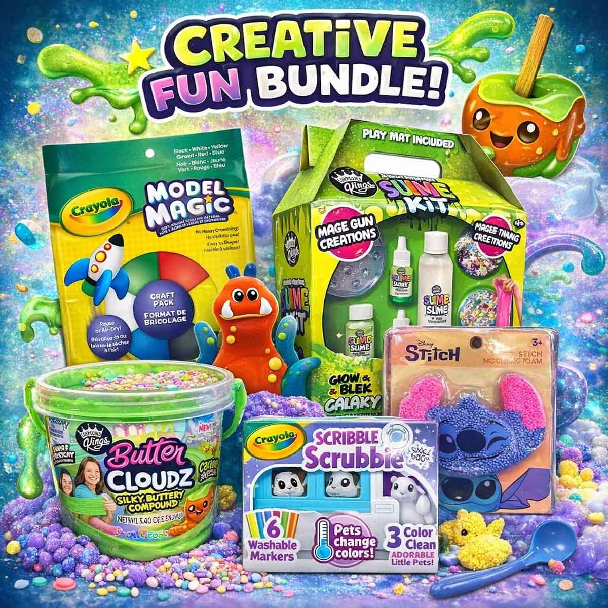 Crayola Clay & Snow Explorer with Disney Stitch Modelling Foam & Compound Kings Slime Kit Bundle Unisex, 5-7 Years