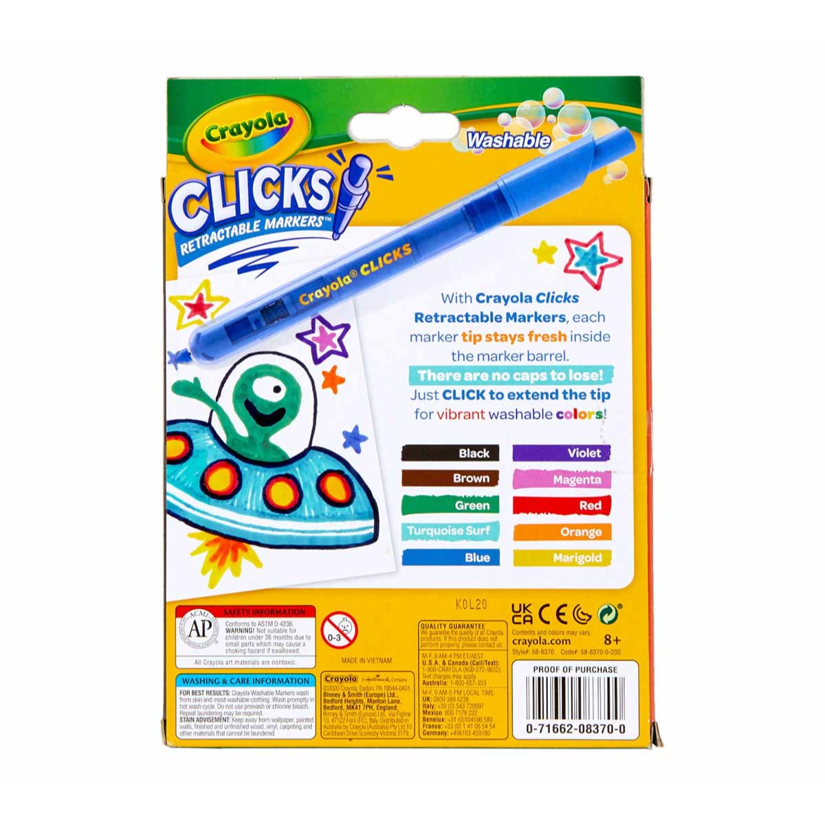 كرايولا ماركرز قابلة للسحب كليكس للجنسين، 8-10 سنوات، مجموعة من 10