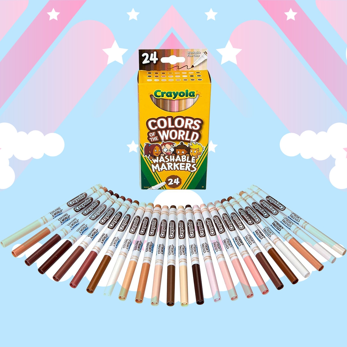 Crayola Colours of the World Washable Fine Line Markers Unisex, 3-4 Years, Pack of 24