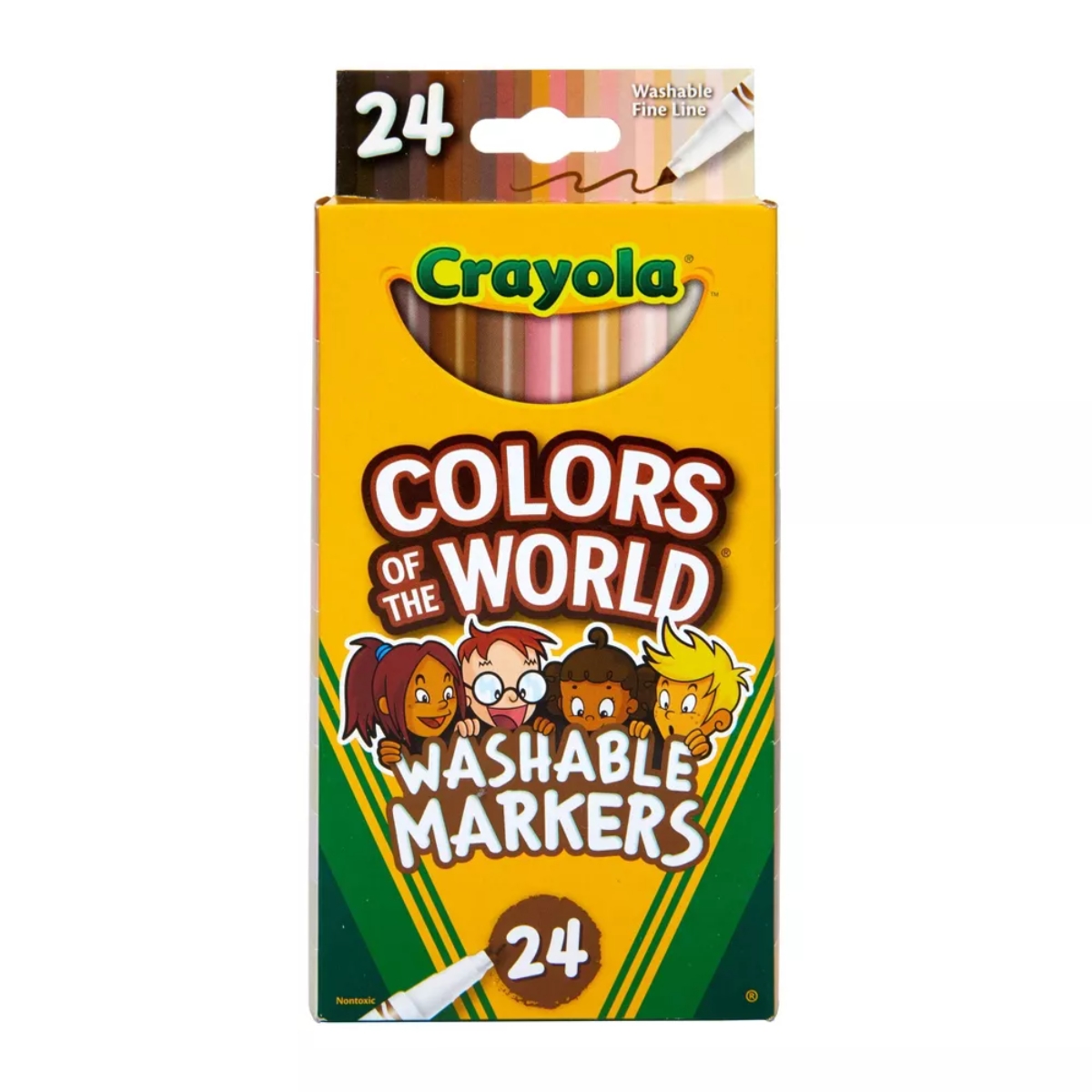 Crayola Colours of the World Washable Fine Line Markers Unisex, 3-4 Years, Pack of 24