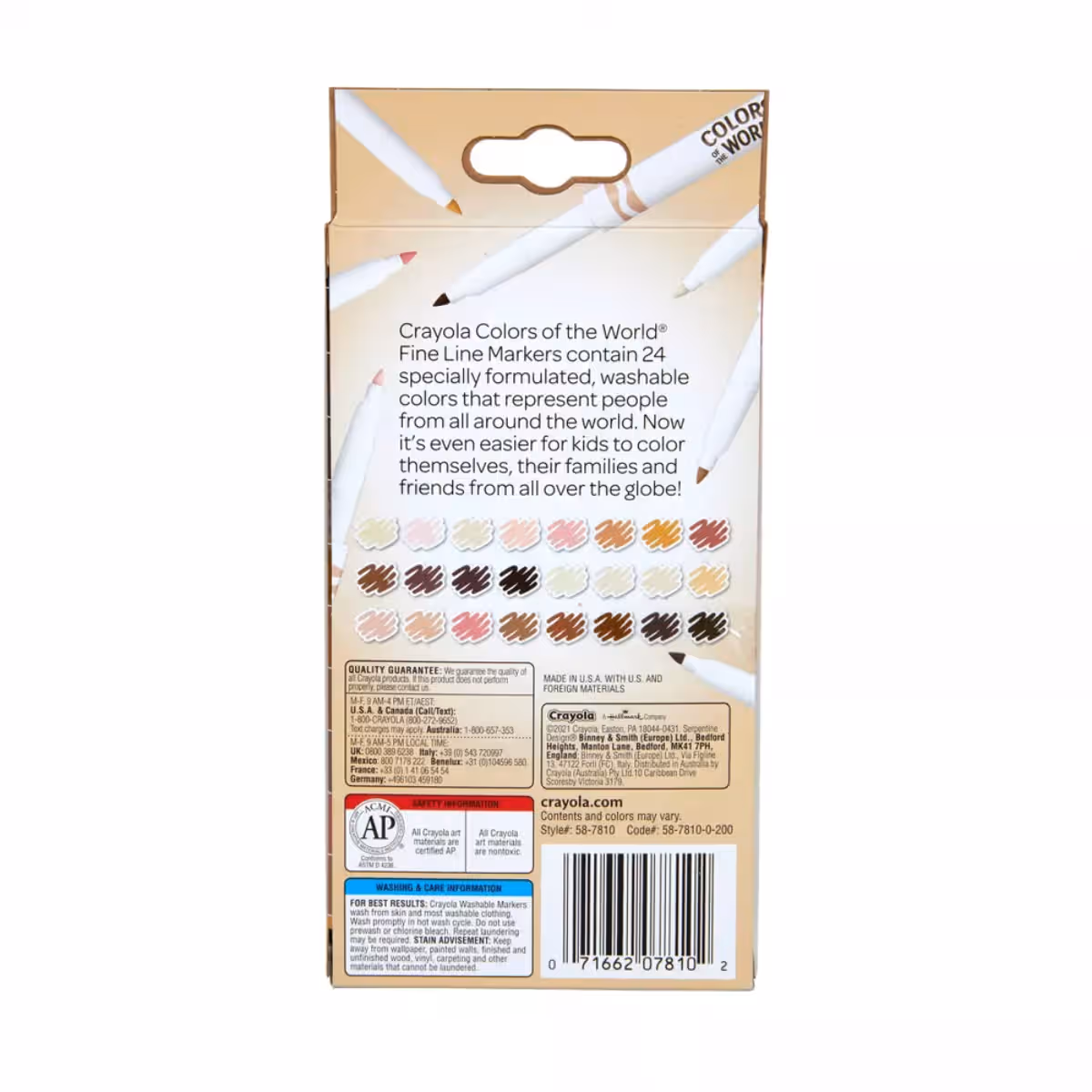 Crayola Colours of the World Washable Fine Line Markers Unisex, 3-4 Years, Pack of 24